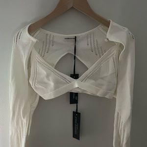 KNITTED SLEEVE OVERLAY WITH BRALETTE - WHITE XS BRAND NEW & NEVER WORN!